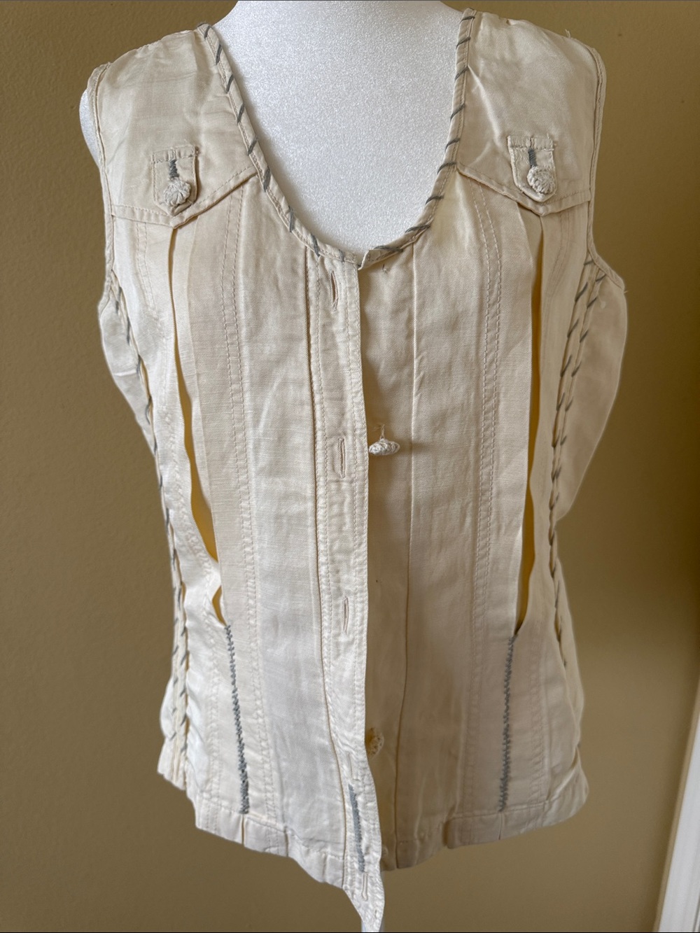 Parasuco Cream Sleeveless Utility Vest Line-45% Silk-55% size L